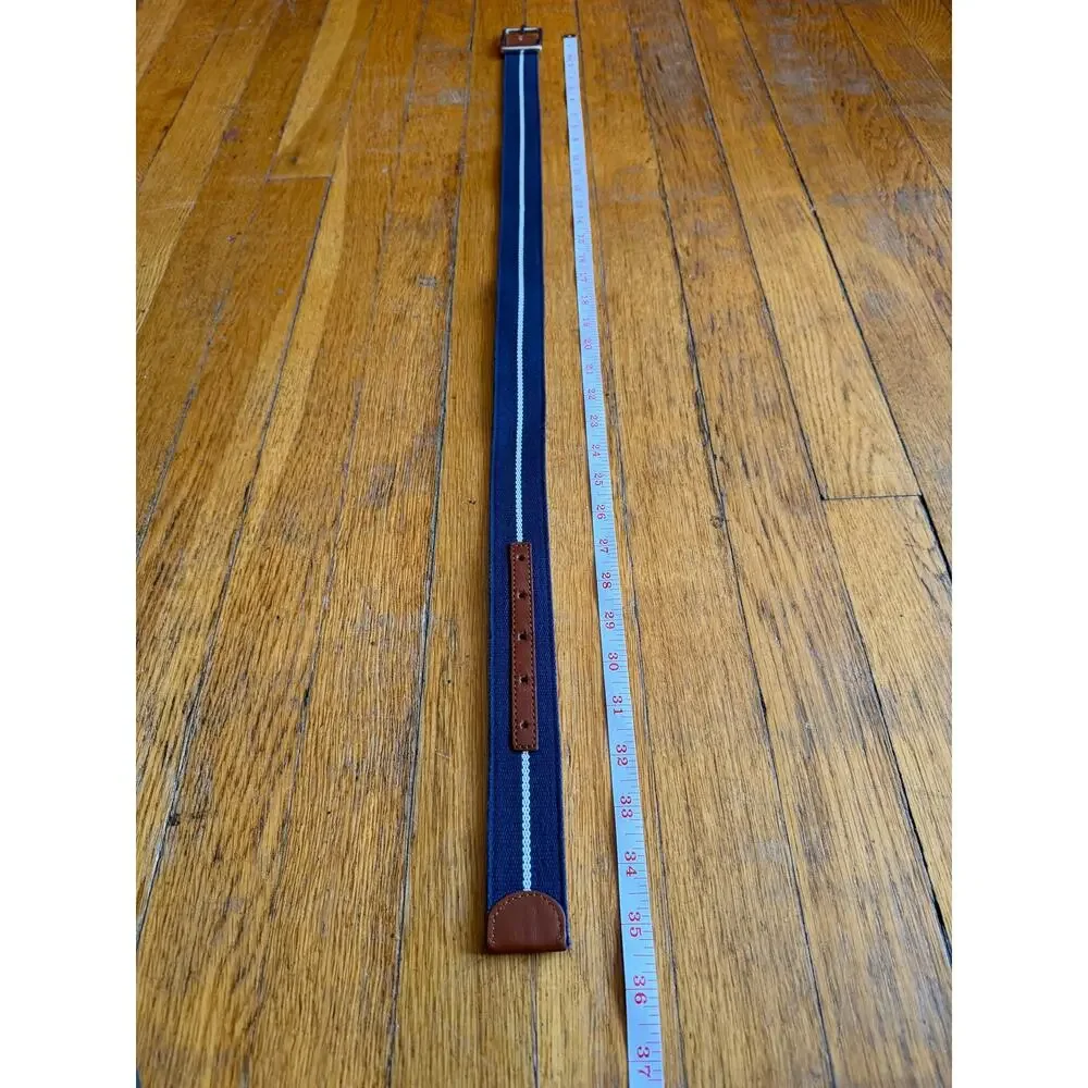 Reversible Blue Striped Cotton Italian Leather Belt Womens sz 30 (runs small)